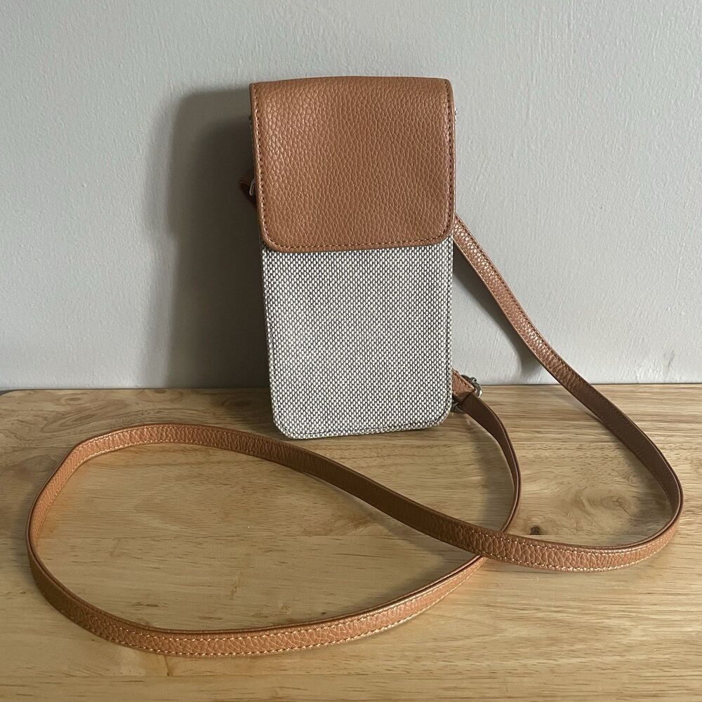 Thirty One Crossbody Purse Brown Gray Tan Travel Summer 7.5x4”